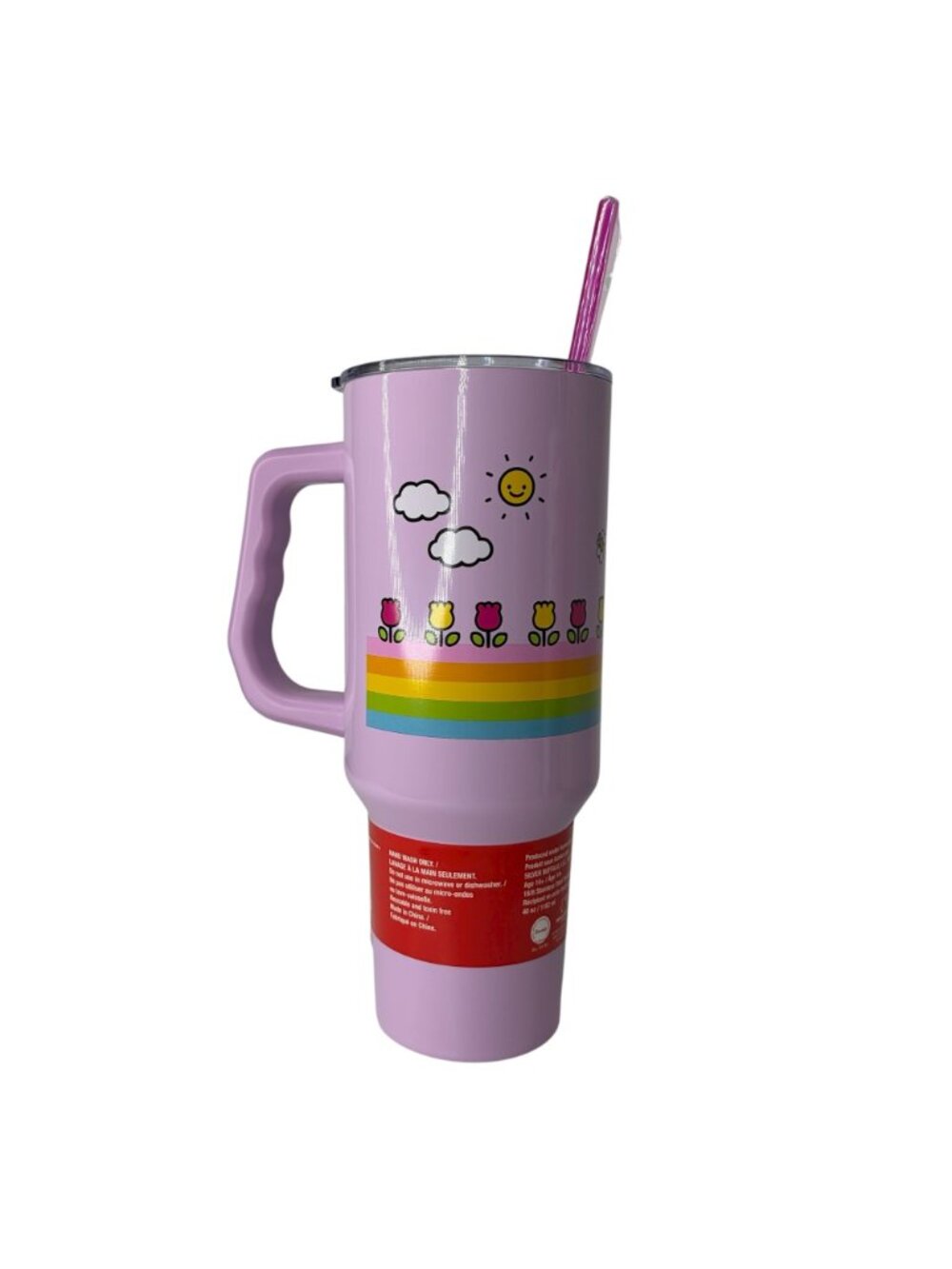 Hello Kitty 40oz Tumbler with Handle Lavender Purple Rainbow Tulips Sanrio New - Picture 6 of 6